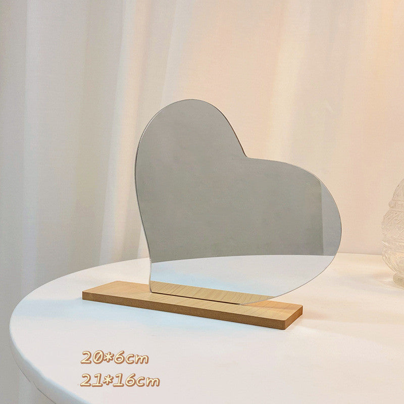 Makeup Mirror Ins Irregular Acrylic Decorative Mirror Wooden Base Cosmetic Beauty Tools