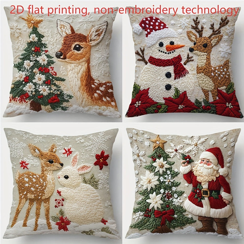 Christmas Festival Elk Rabbit Decorative Sofa Atmosphere Linen Cushion Cover