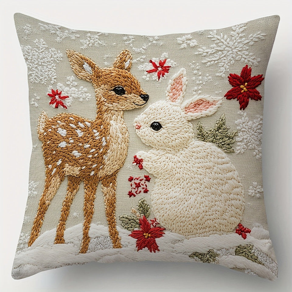 Christmas Festival Elk Rabbit Decorative Sofa Atmosphere Linen Cushion Cover