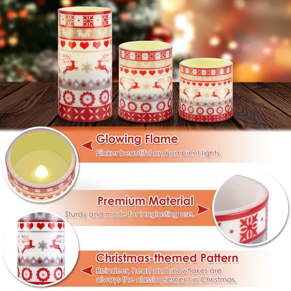 3Pcs/6Pcs/9Pcs Quantity Options Christmas Flameless LED Candles Deer Flickering Candle Lights Pillar Candles With 3 Lighting Modes Timer Remote Control